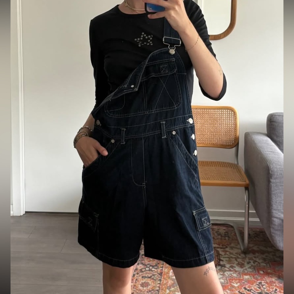 Vintage Dark Wash Denim Short Overalls - Picture 6 of 6